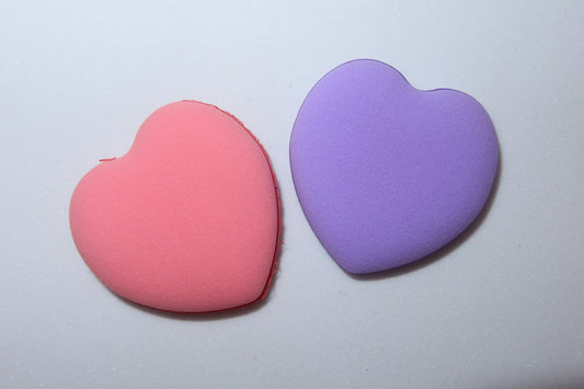 2x pink and purple heart powder puff